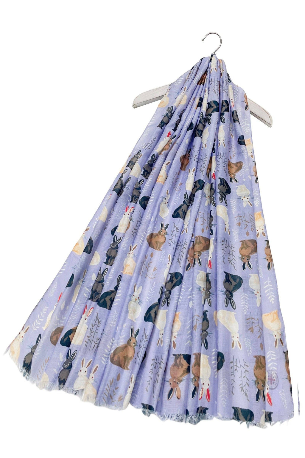 Wild Bunny Rabbit Print Frayed Scarf: Lilac