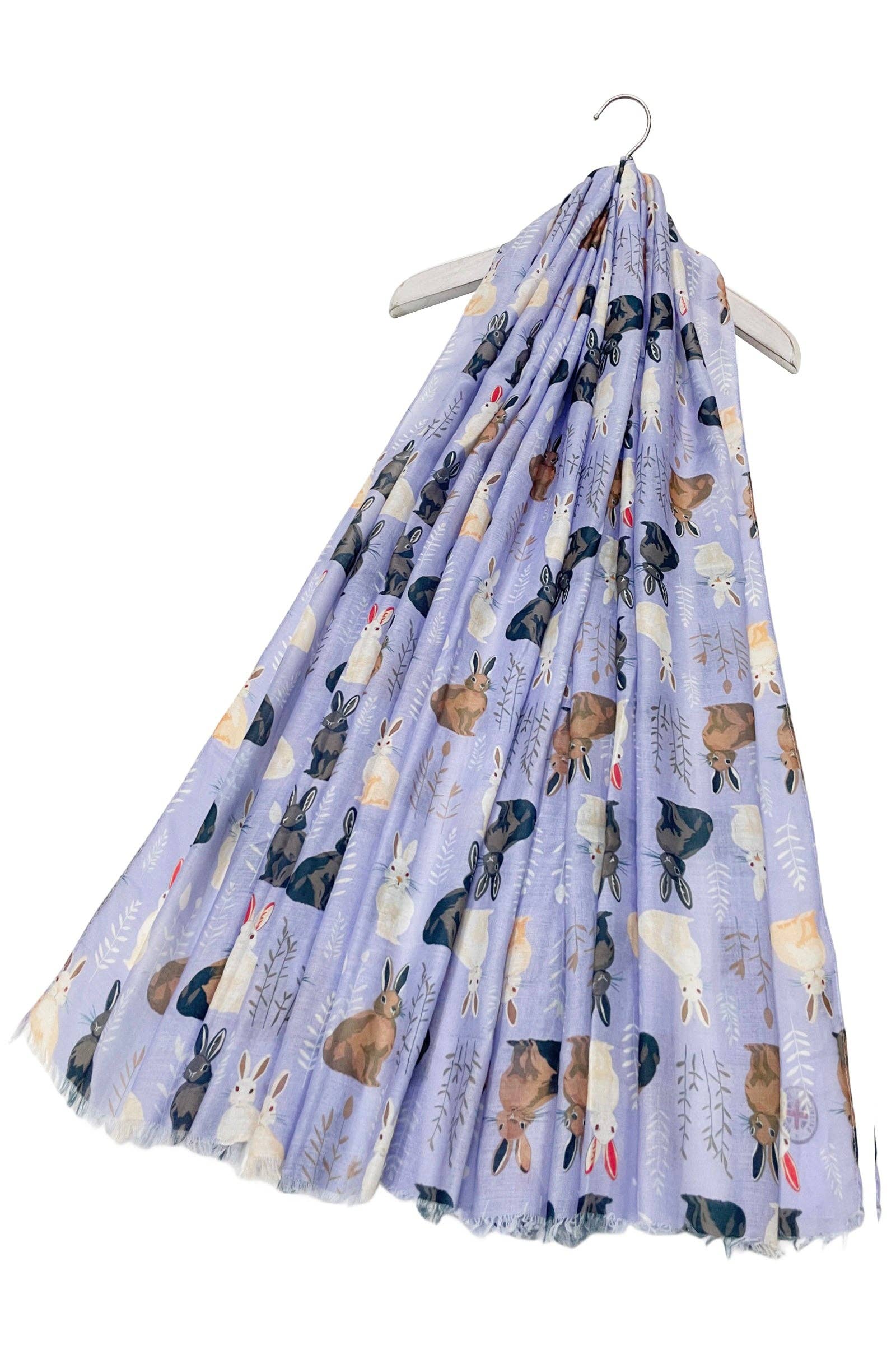Wild Bunny Rabbit Print Frayed Scarf: Lilac