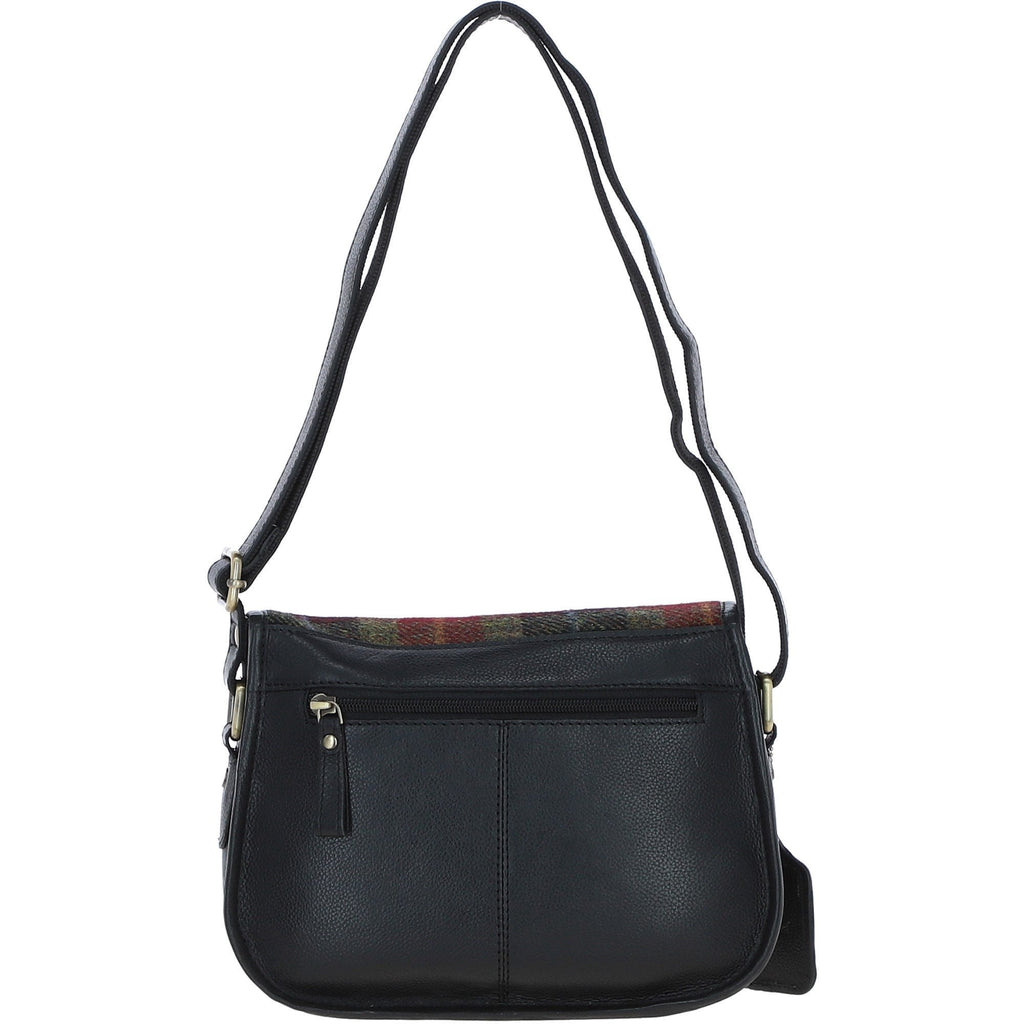 Leather & Harris Tweed Medium Saddle Bag – Black / Green / Red, view 3