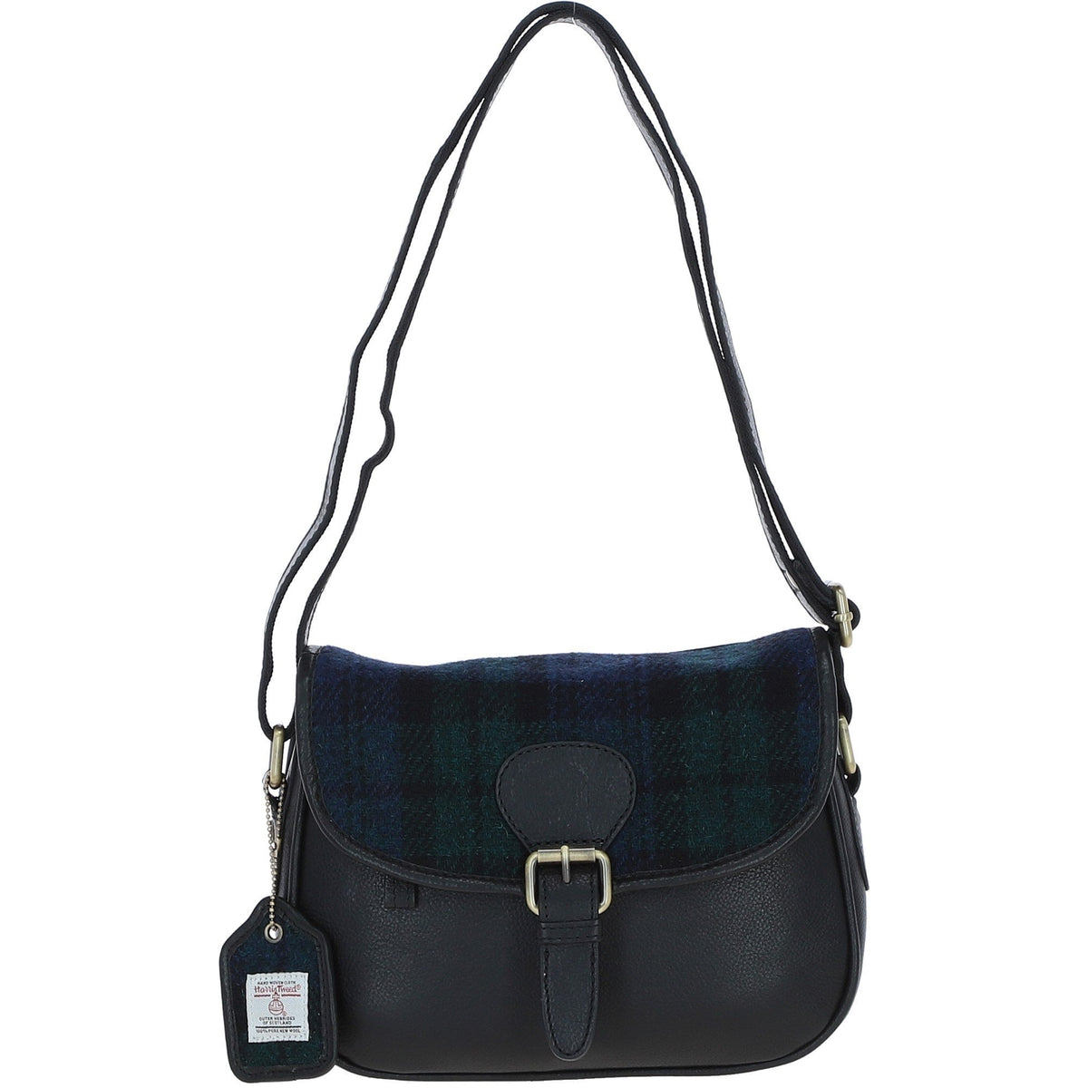 Leather & Harris Tweed Medium Saddle Bag – Black / Watch, view 1