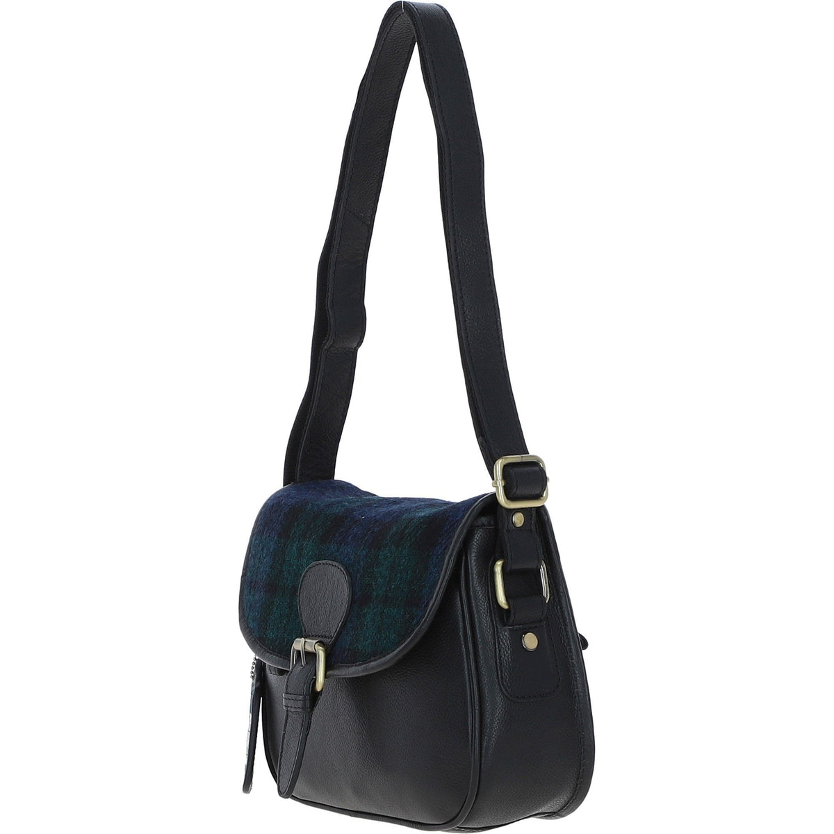 Leather & Harris Tweed Medium Saddle Bag – Black / Watch, view 2