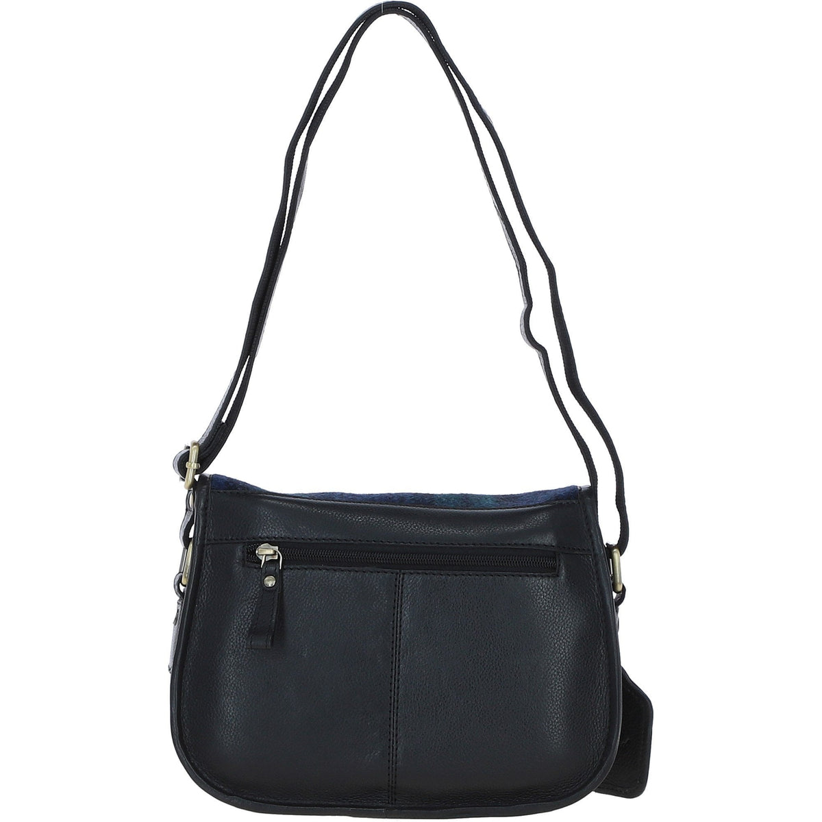 Leather & Harris Tweed Medium Saddle Bag – Black / Watch, view 3