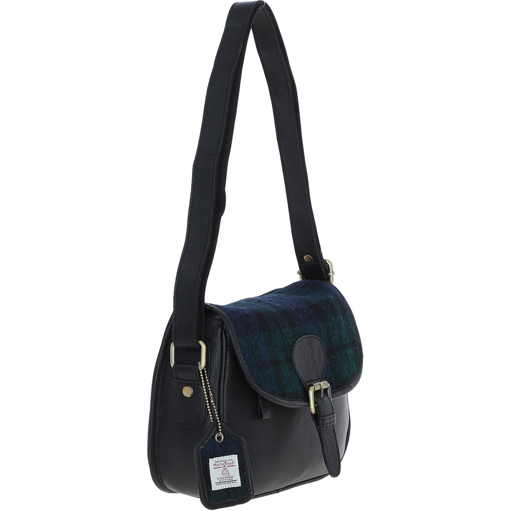 Leather & Harris Tweed Medium Saddle Bag – Black / Watch, view 4
