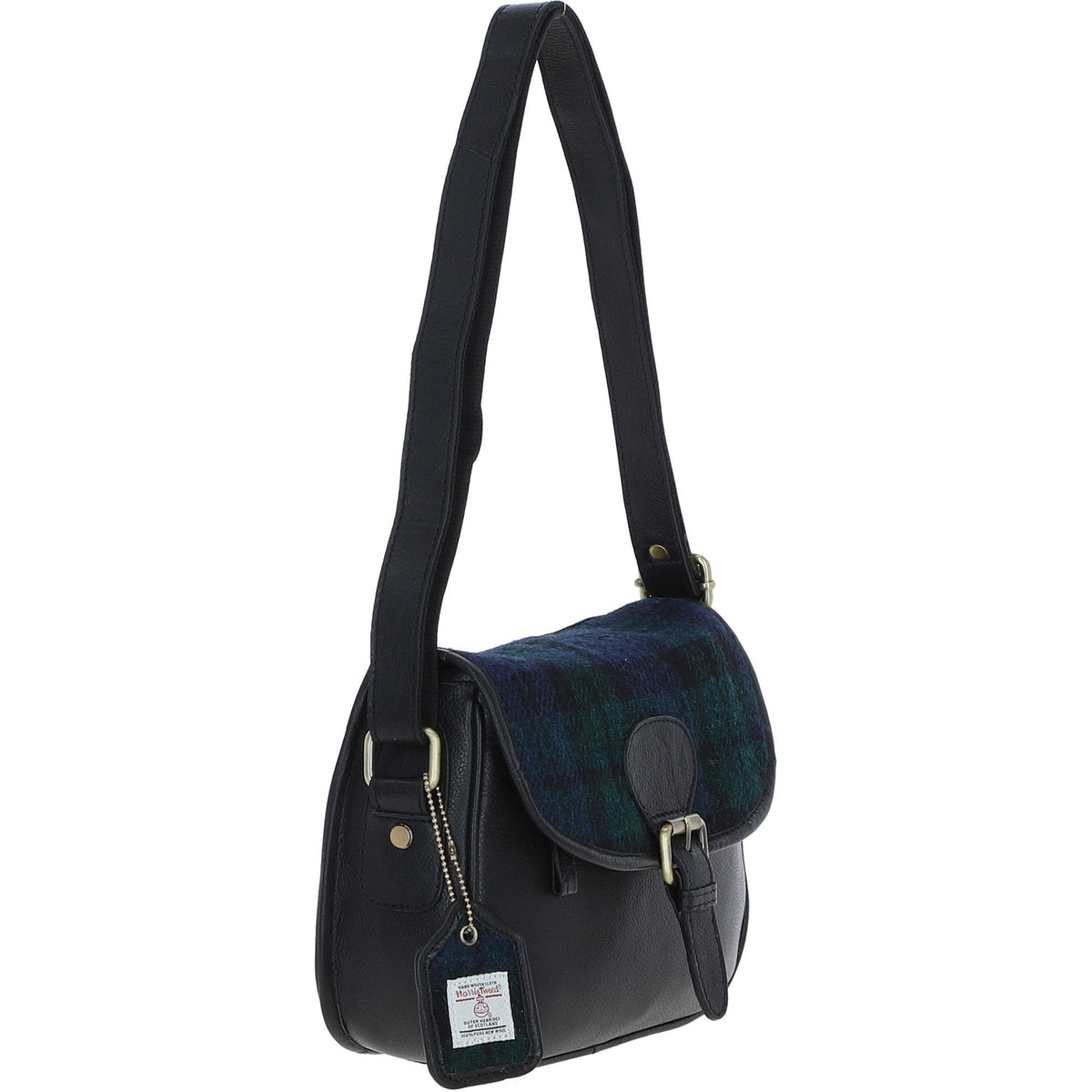 Leather & Harris Tweed Medium Saddle Bag – Black / Watch, view 4