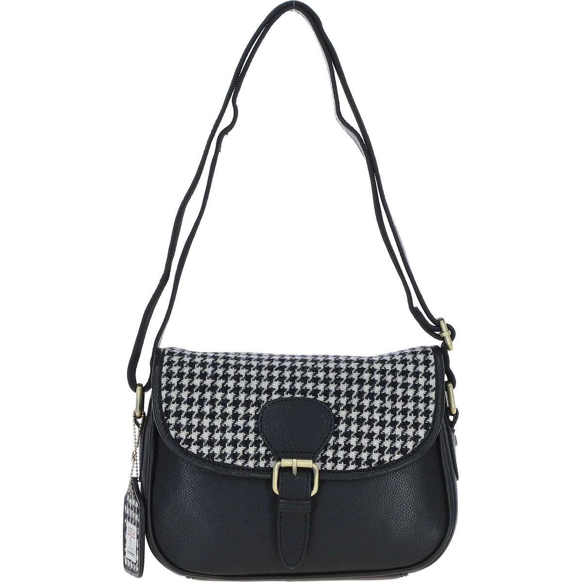 Leather & Harris Tweed Medium Saddle Bag – Black / White, view 1