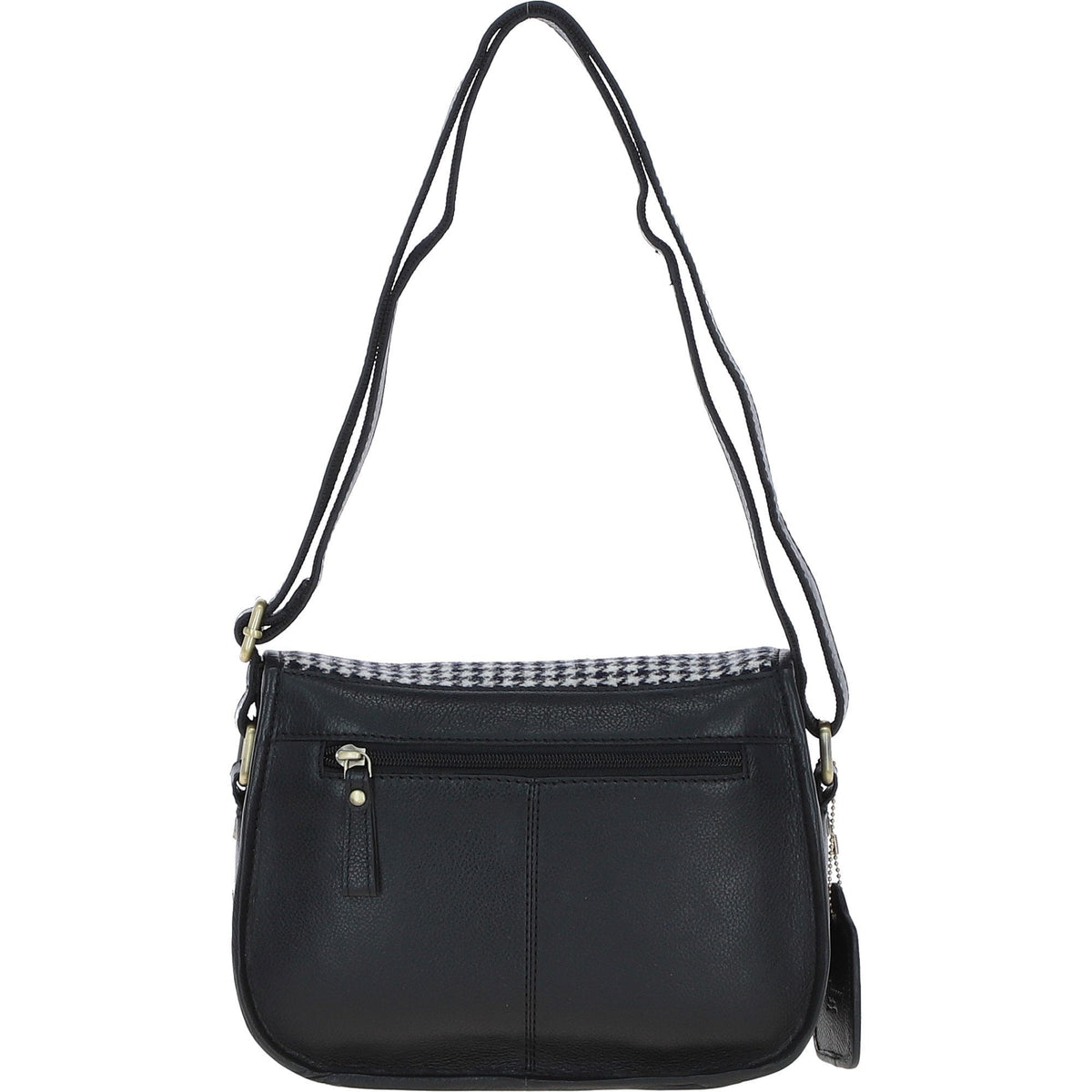 Leather & Harris Tweed Medium Saddle Bag – Black / White, view 3