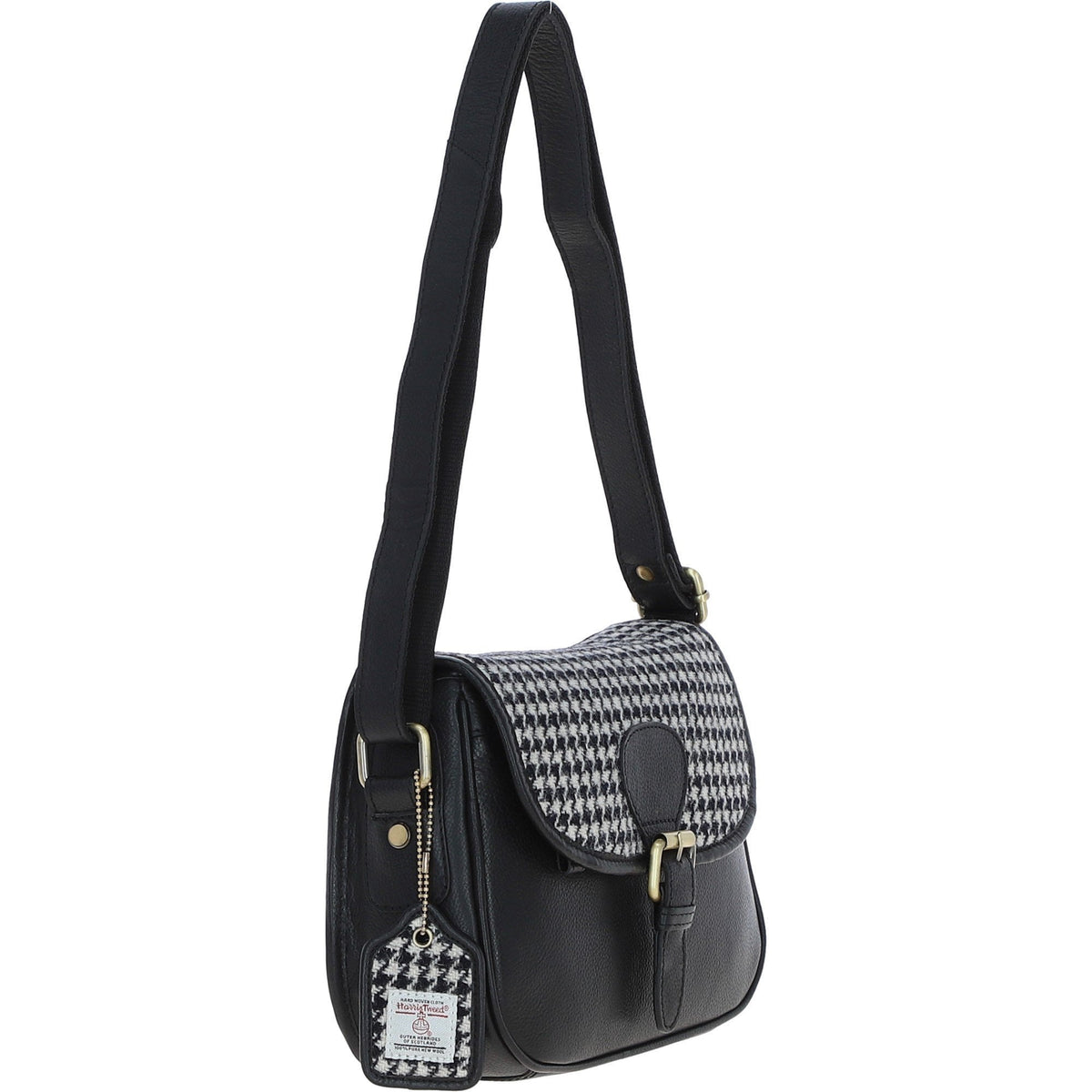 Leather & Harris Tweed Medium Saddle Bag – Black / White, view 4