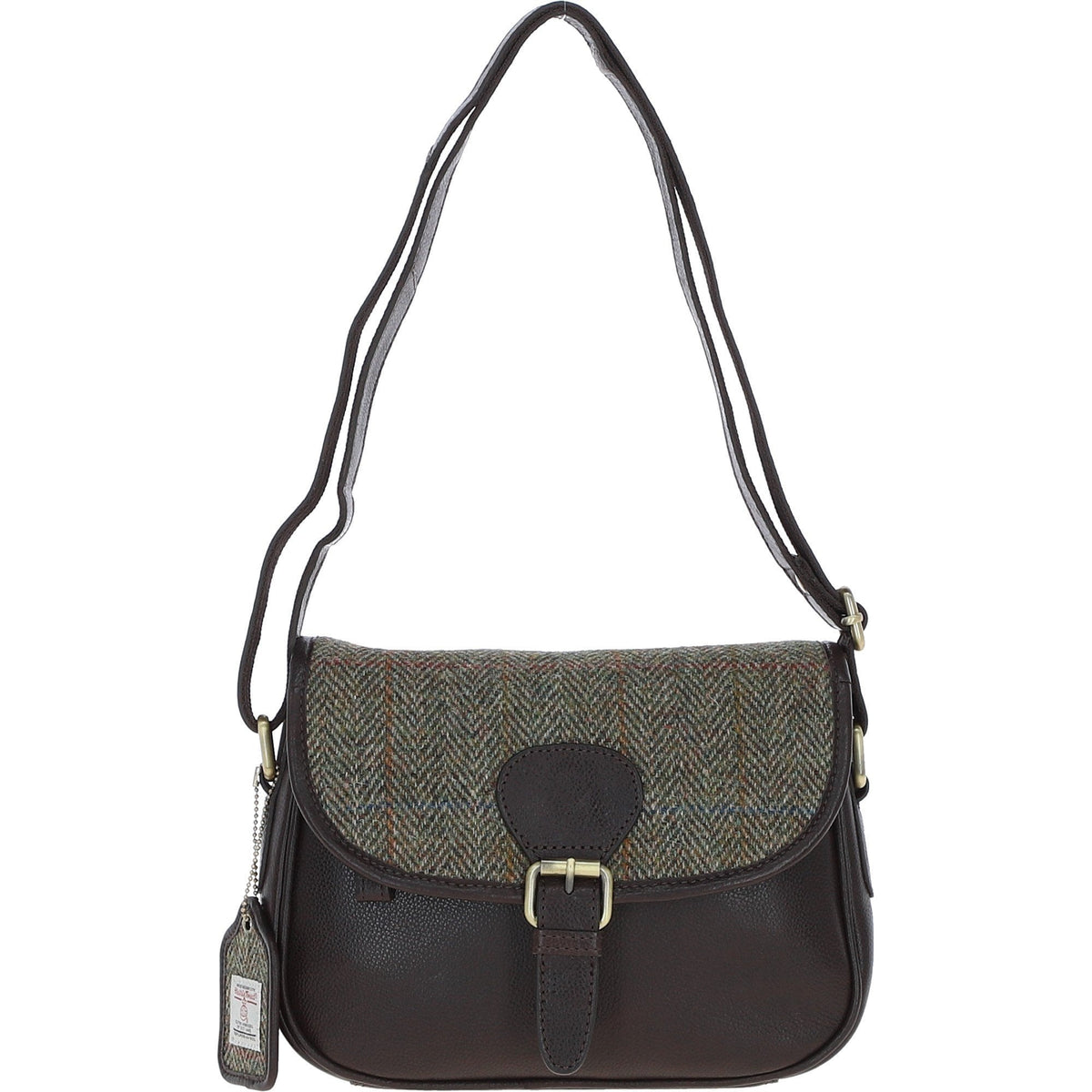 Leather & Harris Tweed Medium Saddle Bag – Brown / Green, view 1