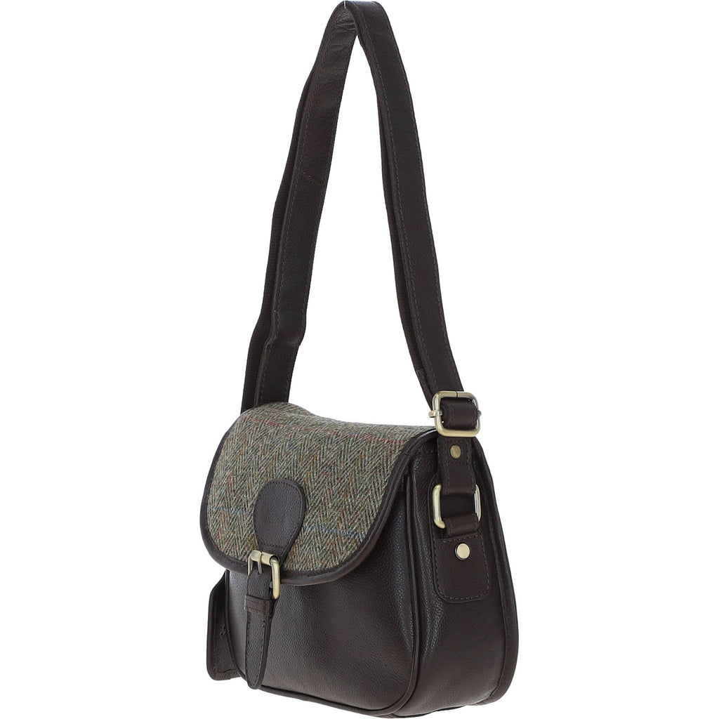 Leather & Harris Tweed Medium Saddle Bag – Brown / Green, view 2
