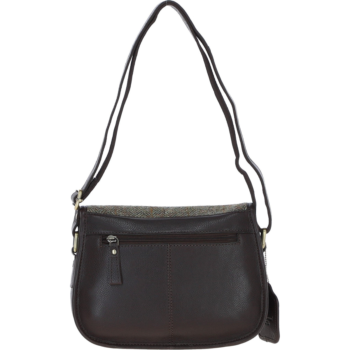 Leather & Harris Tweed Medium Saddle Bag – Brown / Green, view 3