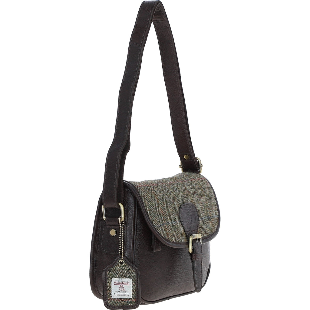 Leather & Harris Tweed Medium Saddle Bag – Brown / Green, view 4