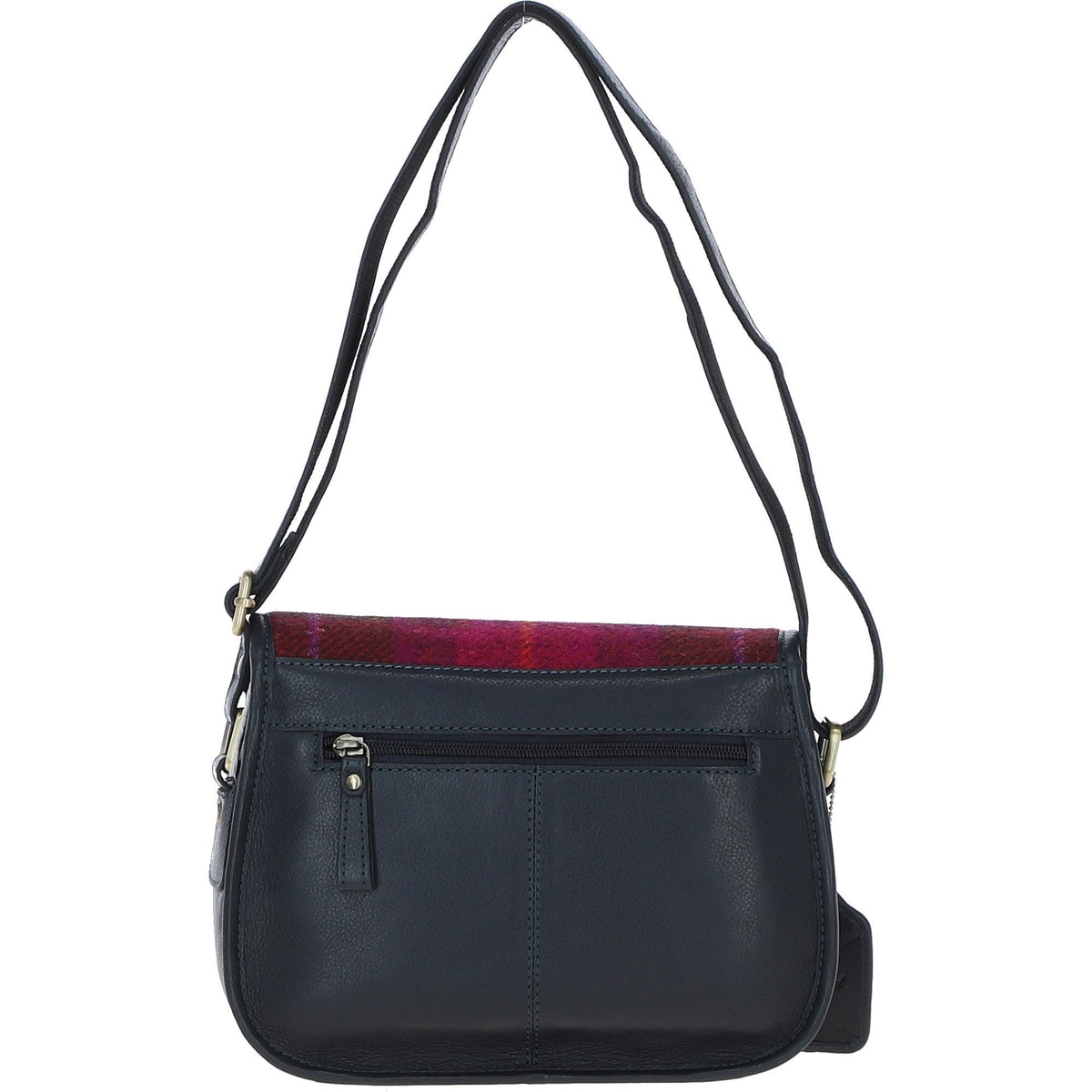 Leather & Harris Tweed Medium Saddle Bag – Navy / Pink, view 3