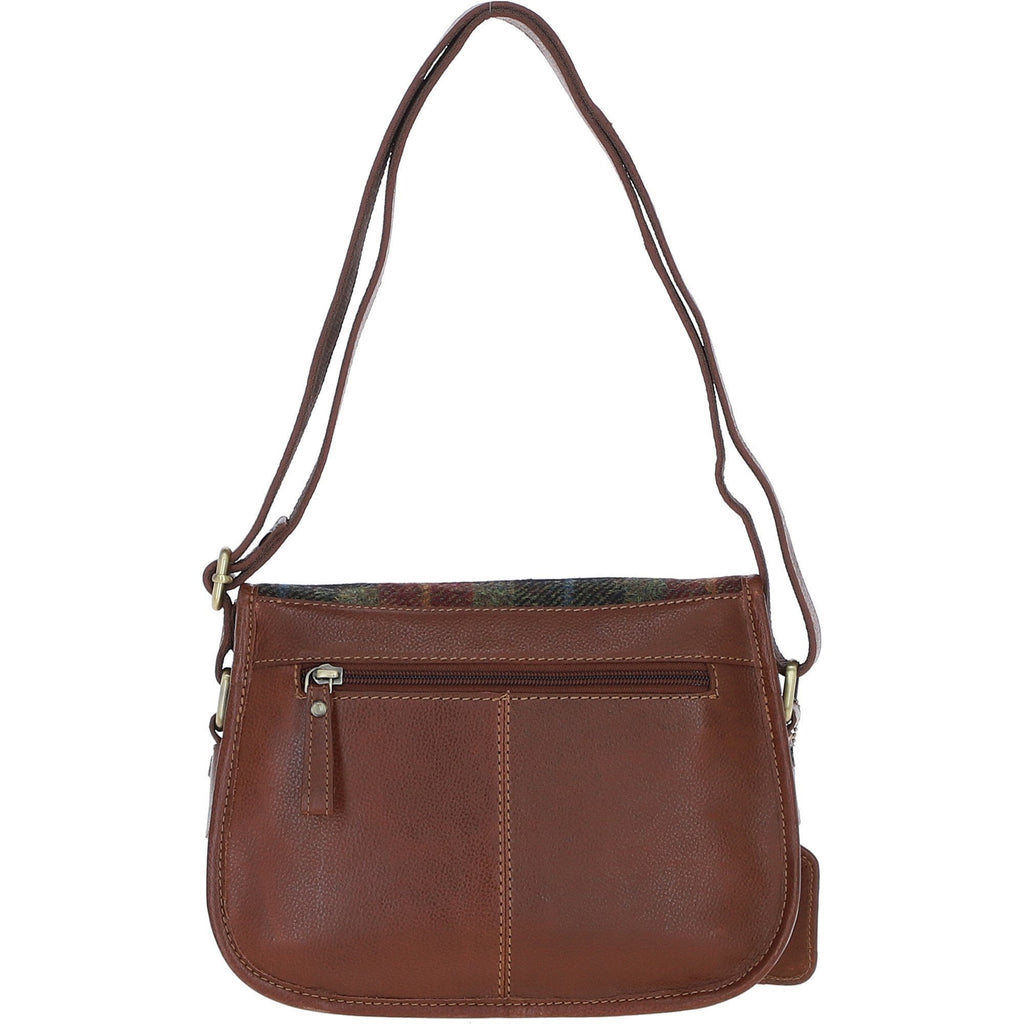 Leather & Harris Tweed Medium Saddle Bag – Tan / Green / Red, view 3