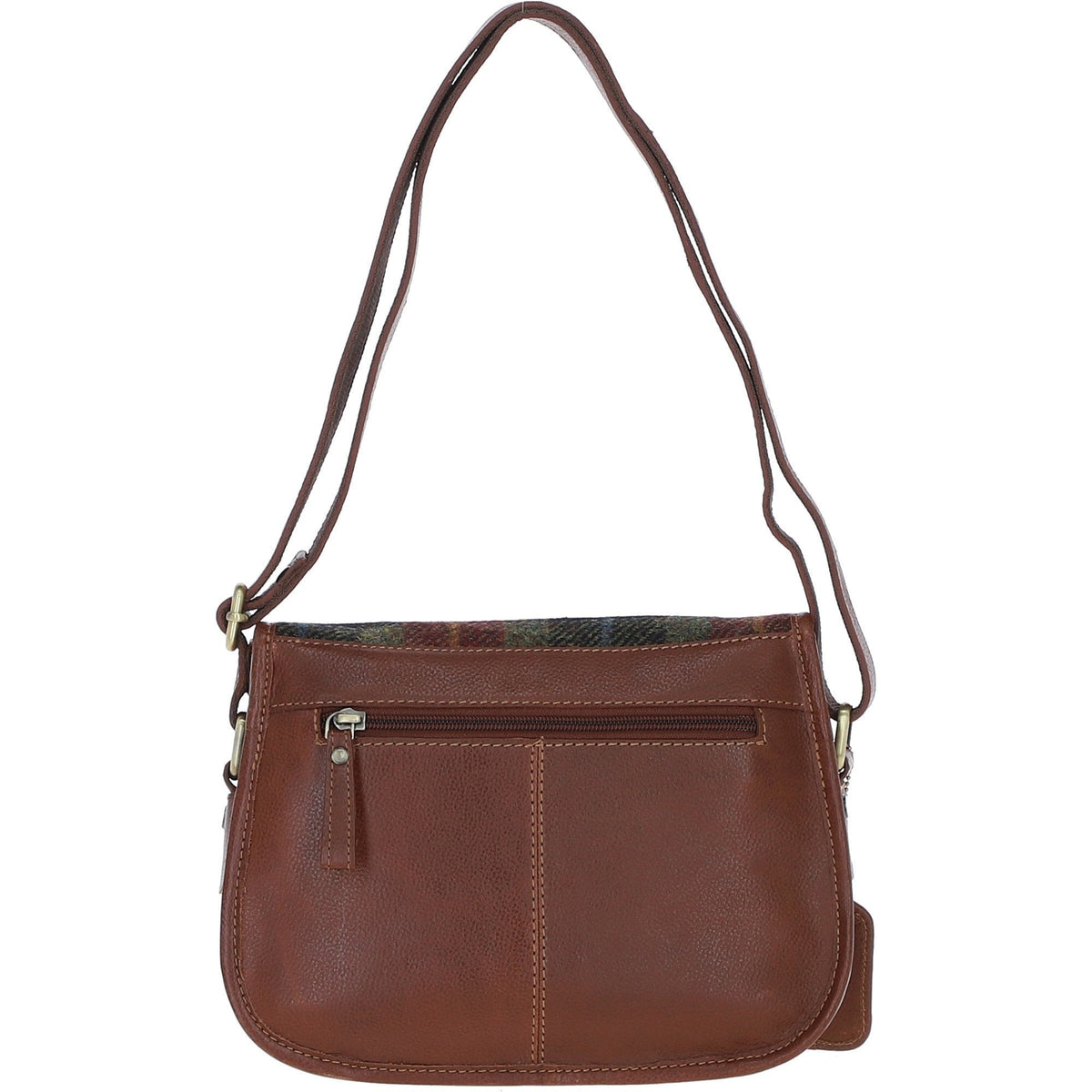 Leather & Harris Tweed Medium Saddle Bag – Tan / Green / Red, view 3