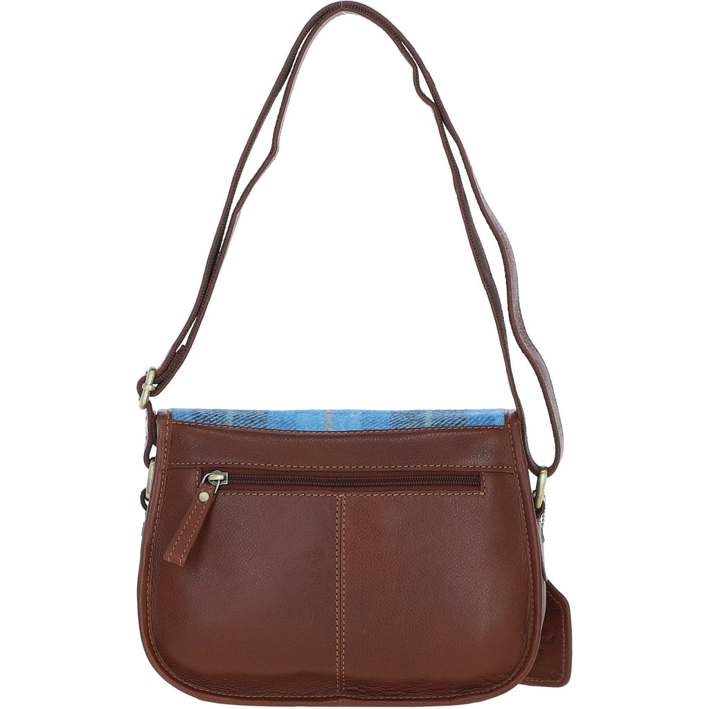 Leather & Harris Tweed Medium Saddle Bag – Tan / Light Blue, view 3