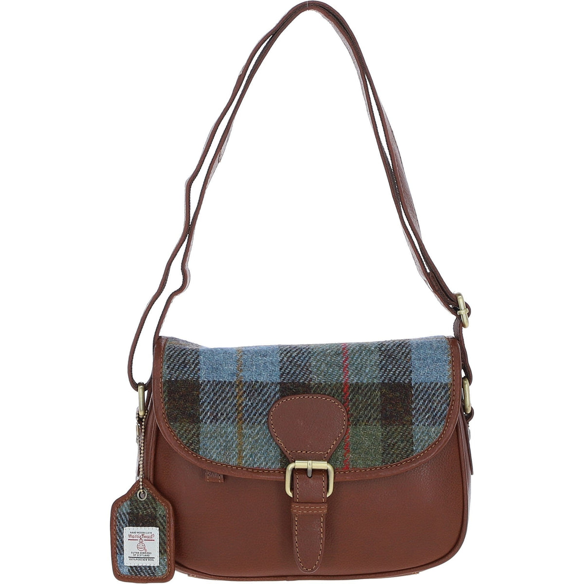 Leather & Harris Tweed Medium Saddle Bag – Tan / Macleod, view 1