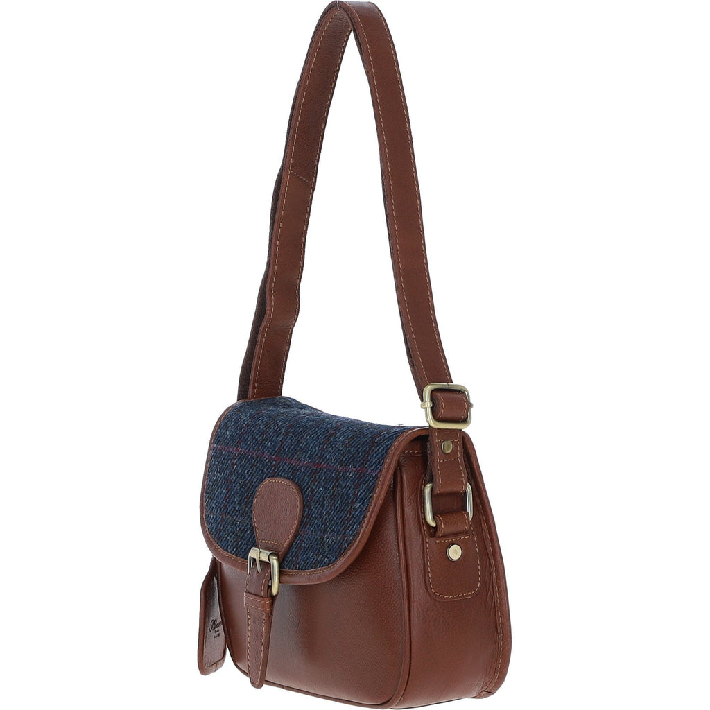 Leather & Harris Tweed Medium Saddle Bag – Tan / Navy, view 2