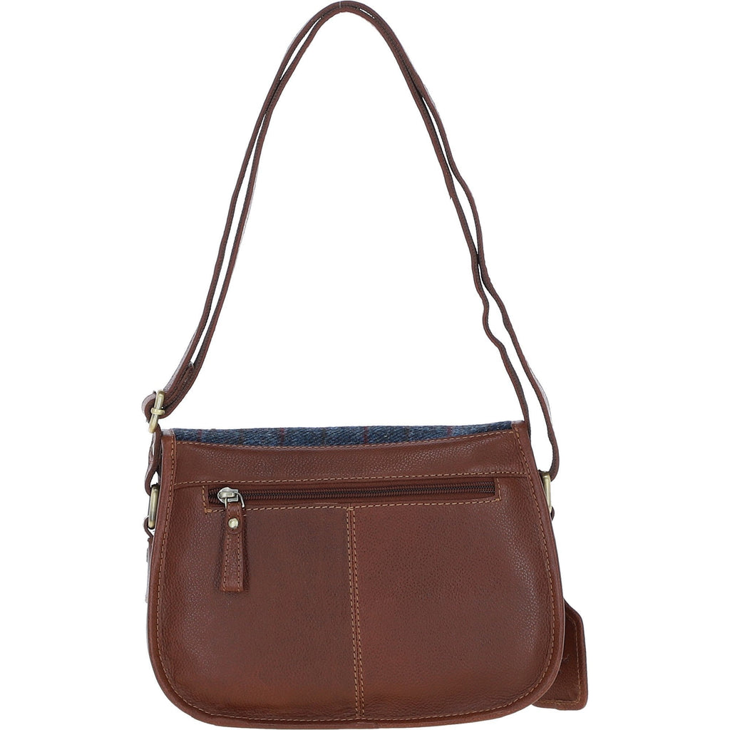 Leather & Harris Tweed Medium Saddle Bag – Tan / Navy, view 3