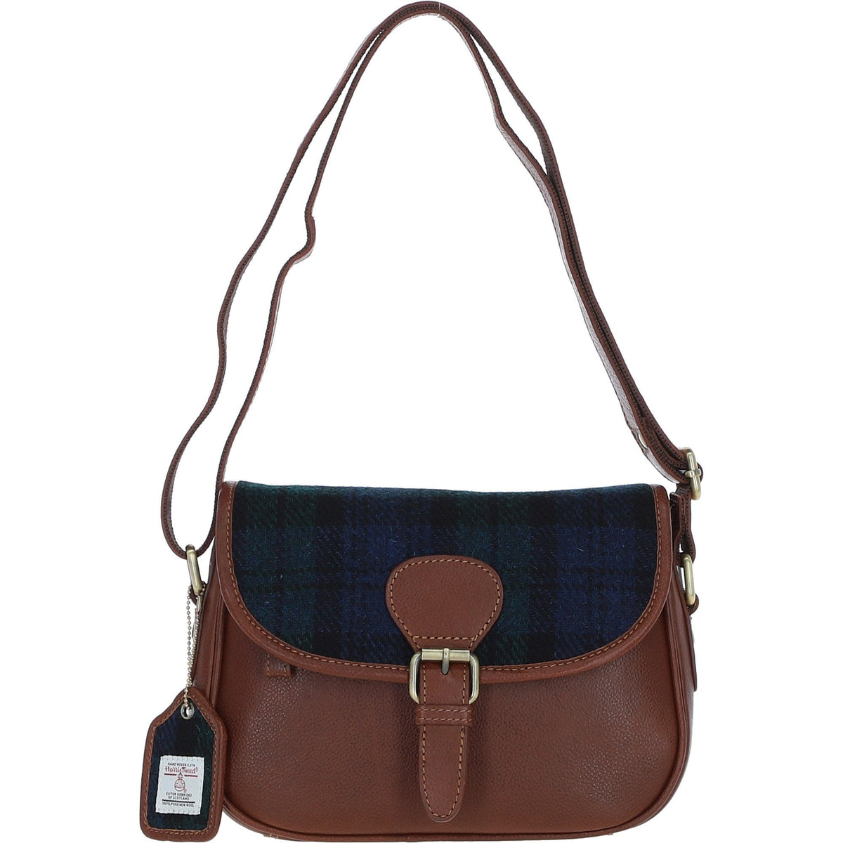 Leather & Harris Tweed Medium Saddle Bag – Tan / Watch, view 1