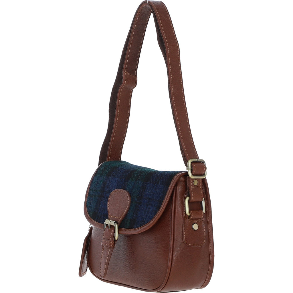 Leather & Harris Tweed Medium Saddle Bag – Tan / Watch, view 2