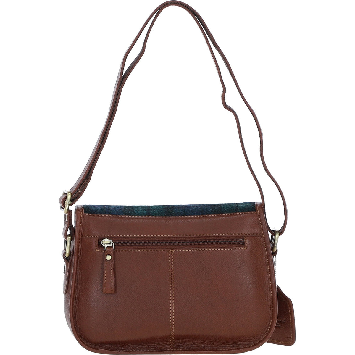 Leather & Harris Tweed Medium Saddle Bag – Tan / Watch, view 3