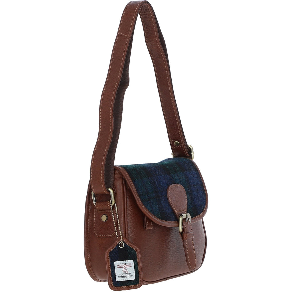 Leather & Harris Tweed Medium Saddle Bag – Tan / Watch, view 4