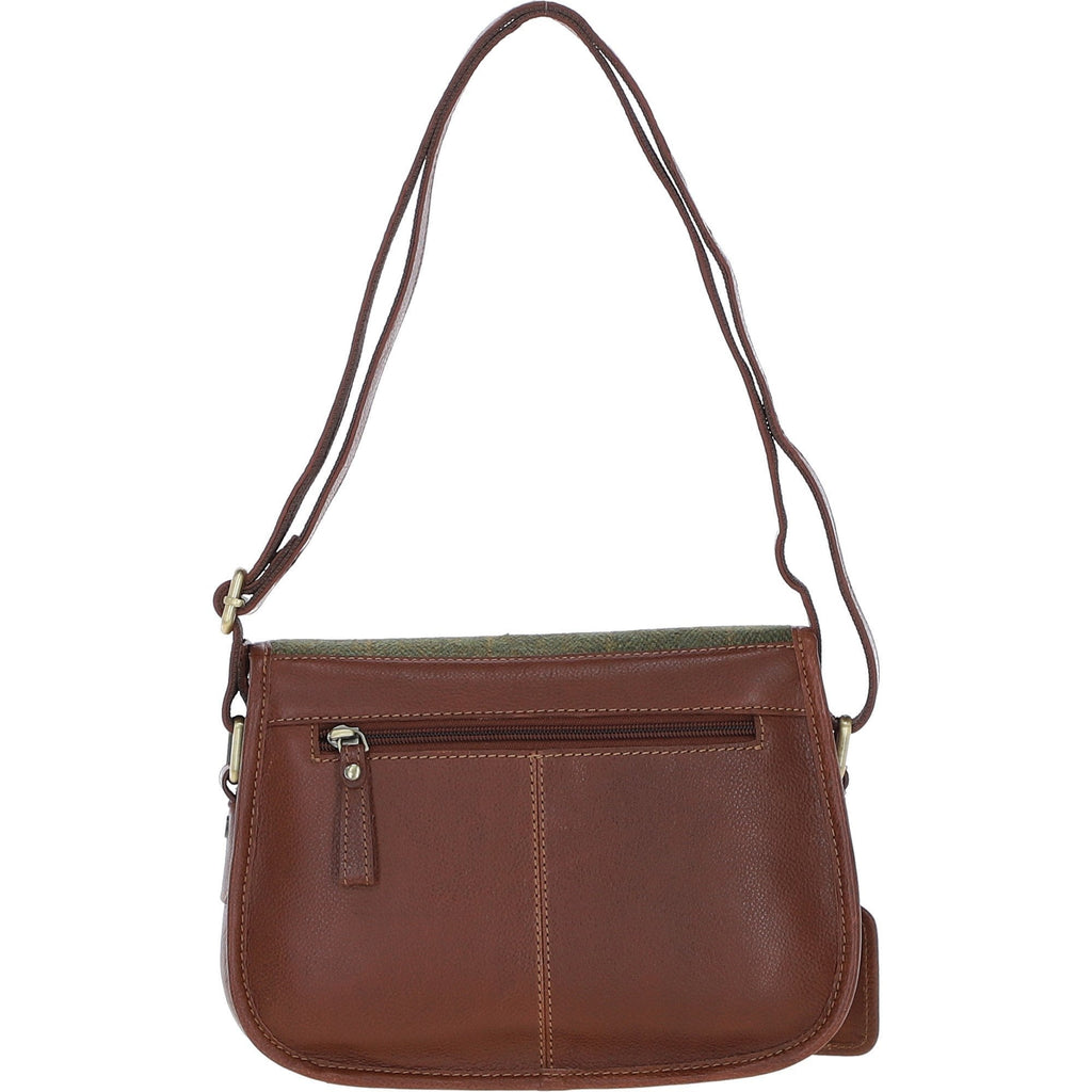 Leather & Tweed Medium Saddle Bag – Tan / Green Check, view 3