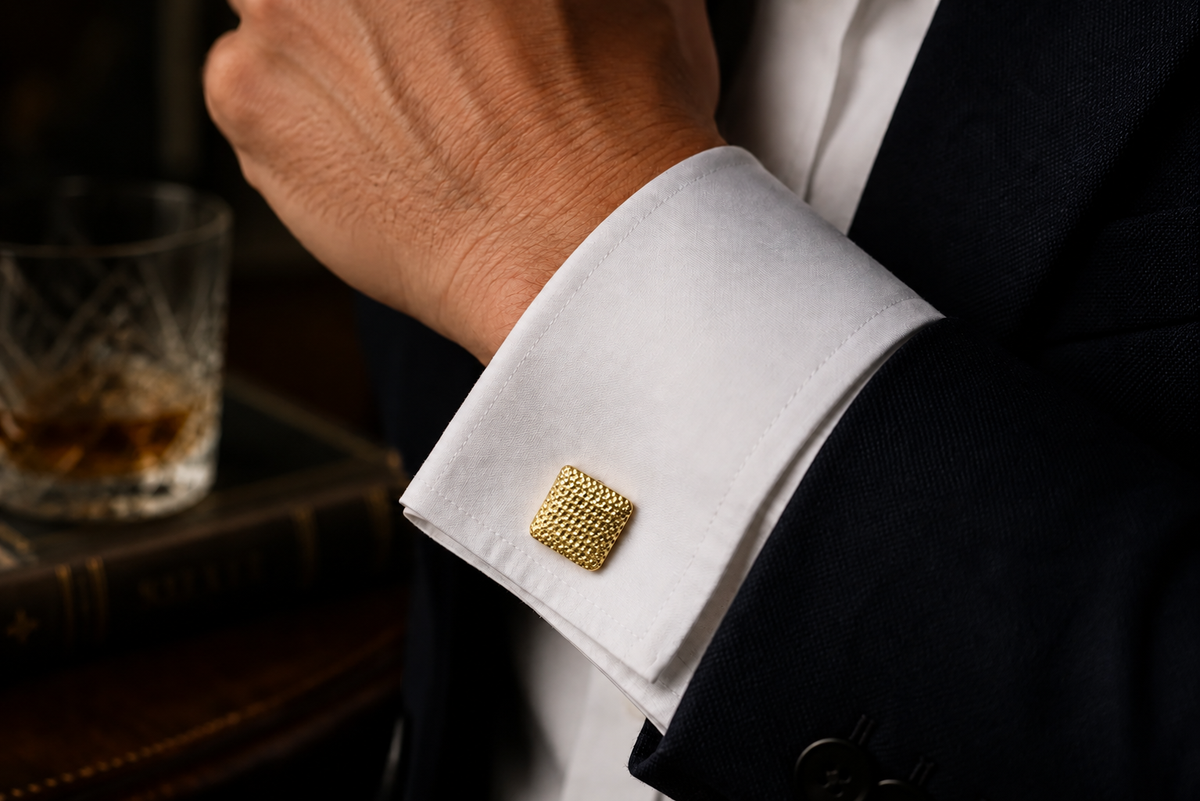 Gold-Tone Chequered Cufflinks