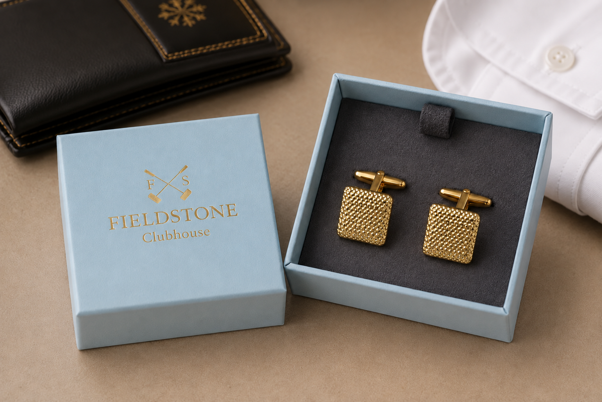 Gold-Tone Chequered Cufflinks