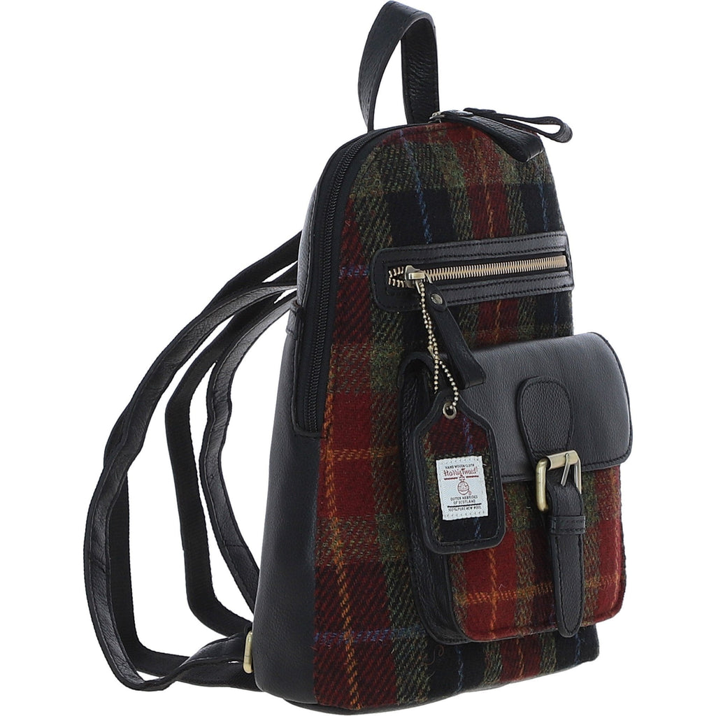 Leather & Harris Tweed Pocket Backpack – Black / Green / Red, view 4
