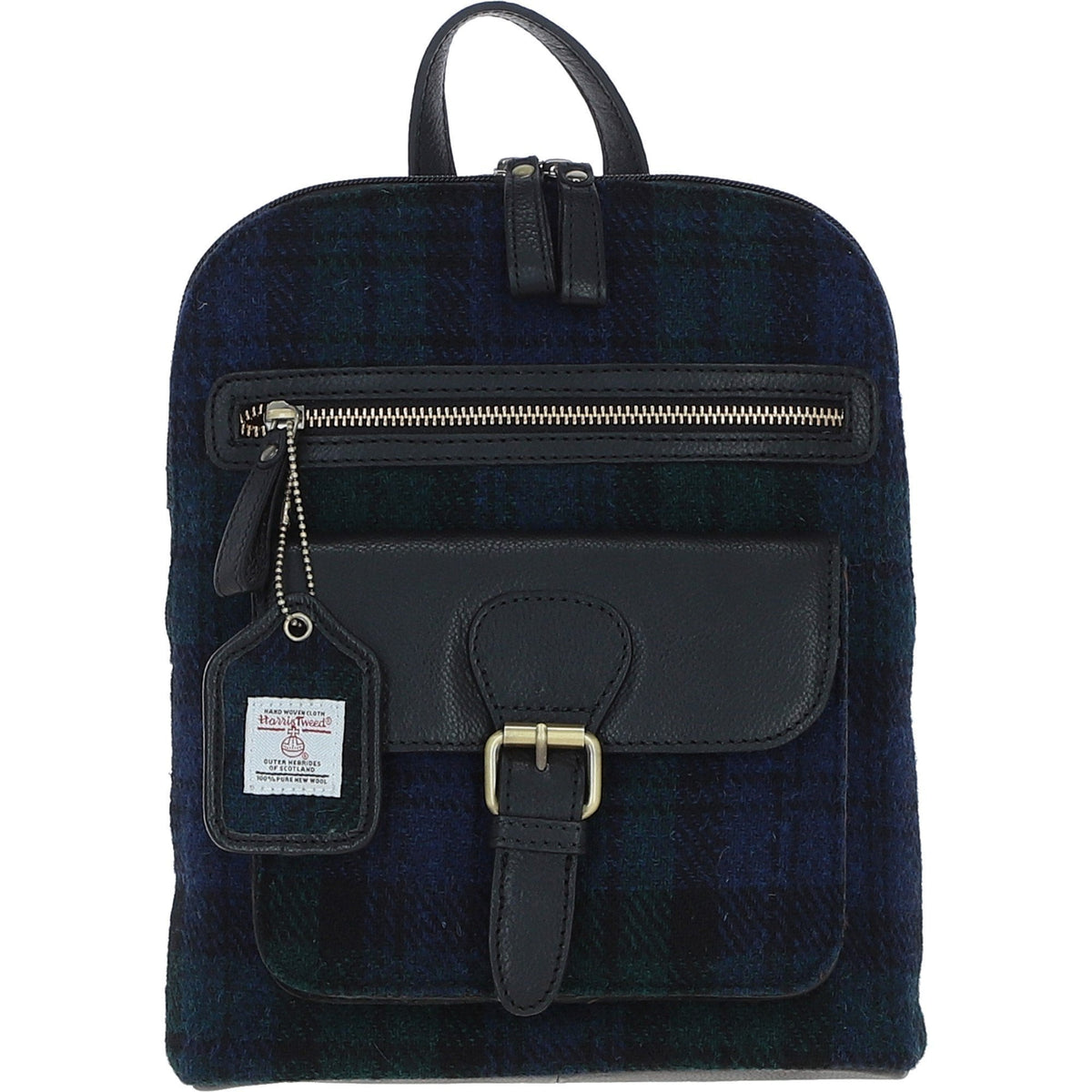 Leather & Harris Tweed Pocket Backpack – Black / Watch, view 1