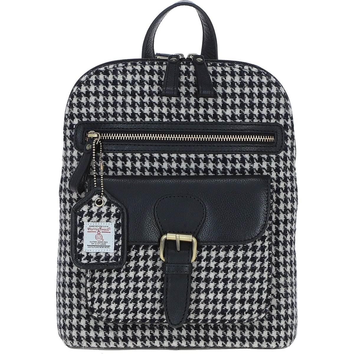 Leather & Harris Tweed Pocket Backpack – Black / White, view 1