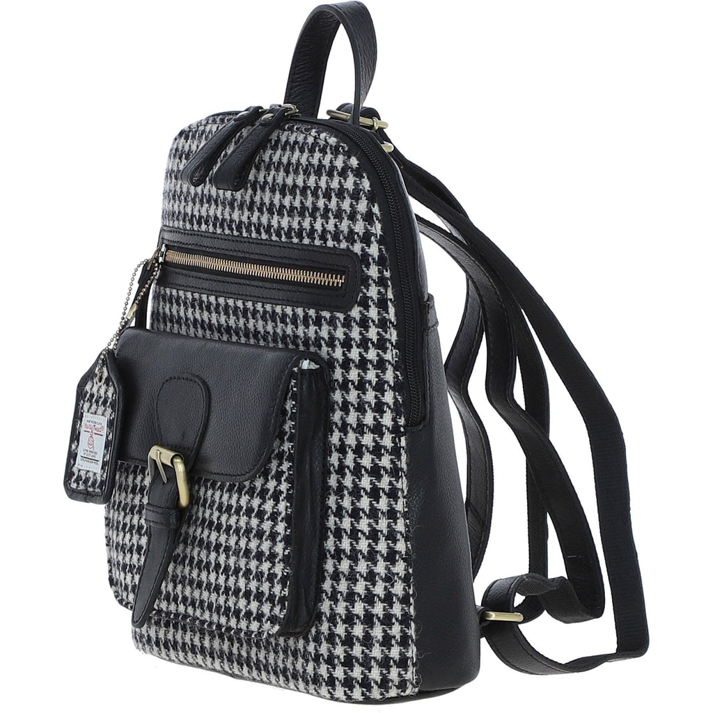 Leather & Harris Tweed Pocket Backpack – Black / White, view 2