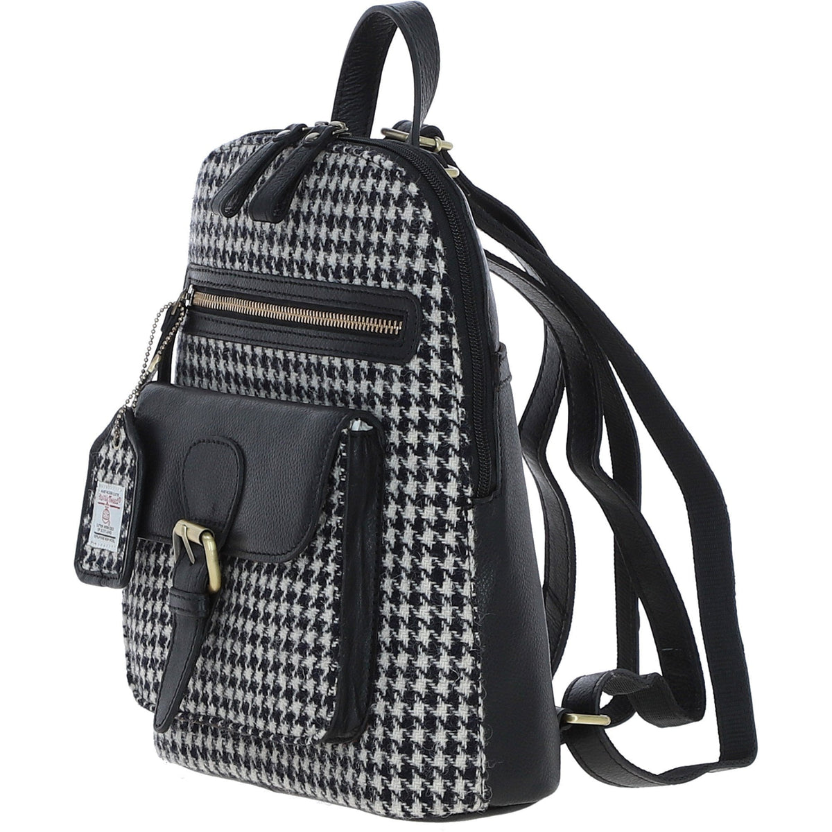 Leather & Harris Tweed Pocket Backpack – Black / White, view 2