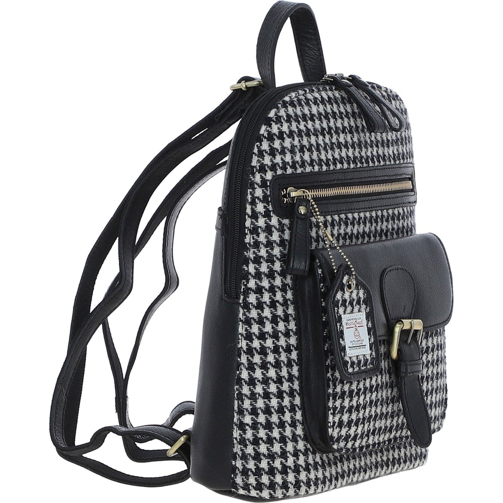 Leather & Harris Tweed Pocket Backpack – Black / White, view 4