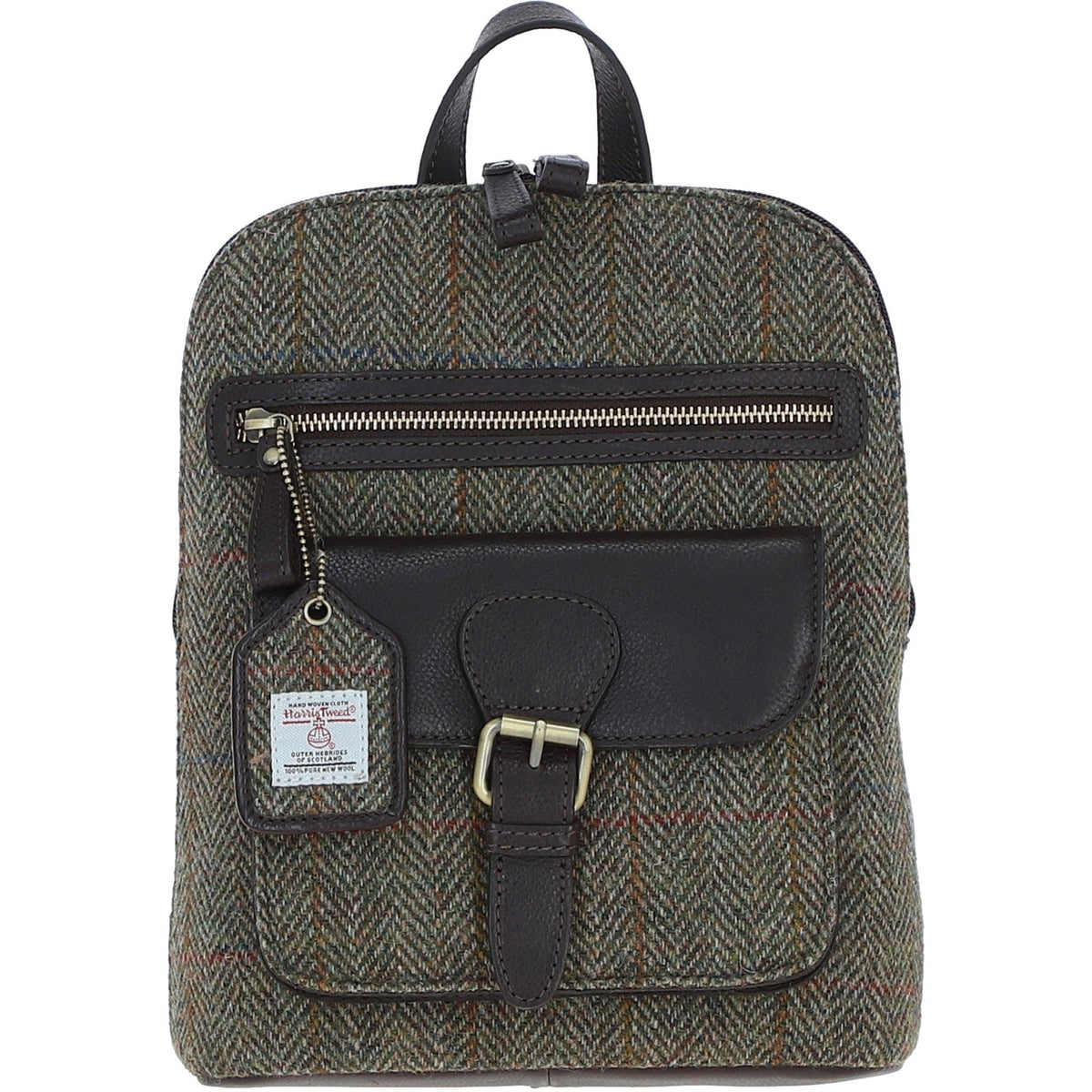 Leather & Harris Tweed Pocket Backpack – Brown / Green, view 1