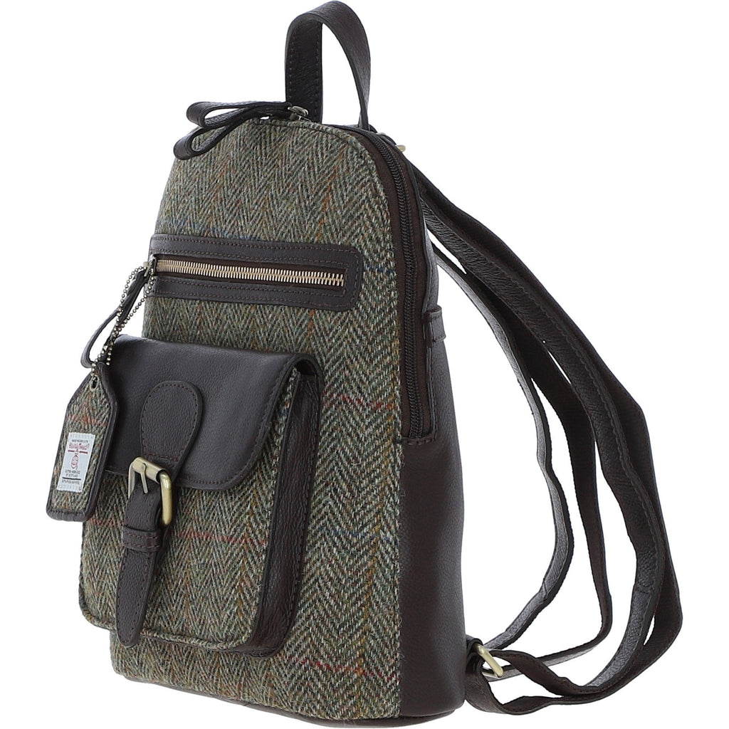 Leather & Harris Tweed Pocket Backpack – Brown / Green, view 2