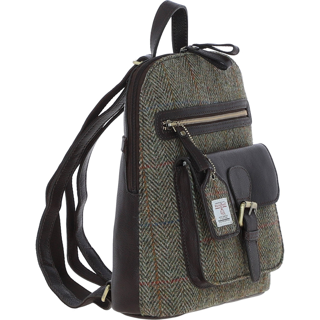 Leather & Harris Tweed Pocket Backpack – Brown / Green, view 4