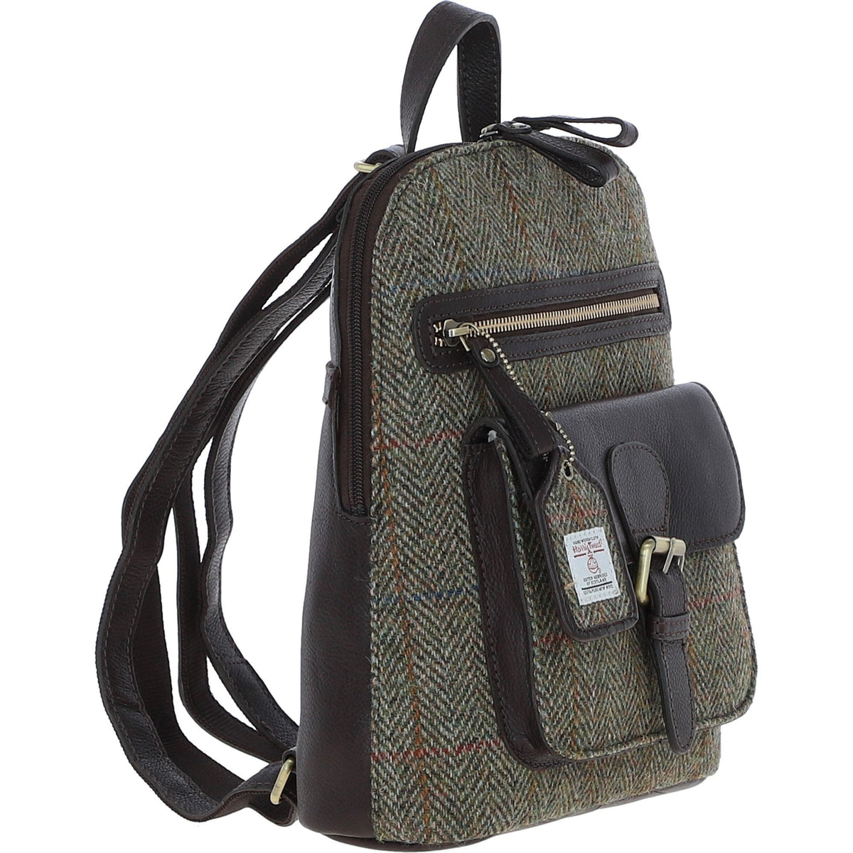 Leather & Harris Tweed Pocket Backpack – Brown / Green, view 4
