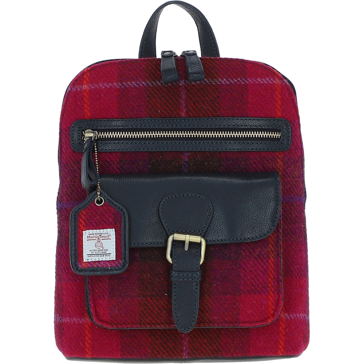 Leather & Harris Tweed Pocket Backpack – Navy / Pink, view 1