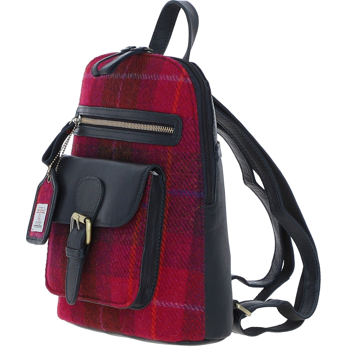 Leather & Harris Tweed Pocket Backpack – Navy / Pink, view 2