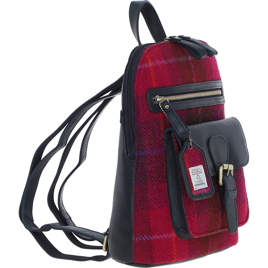 Leather & Harris Tweed Pocket Backpack – Navy / Pink, view 4