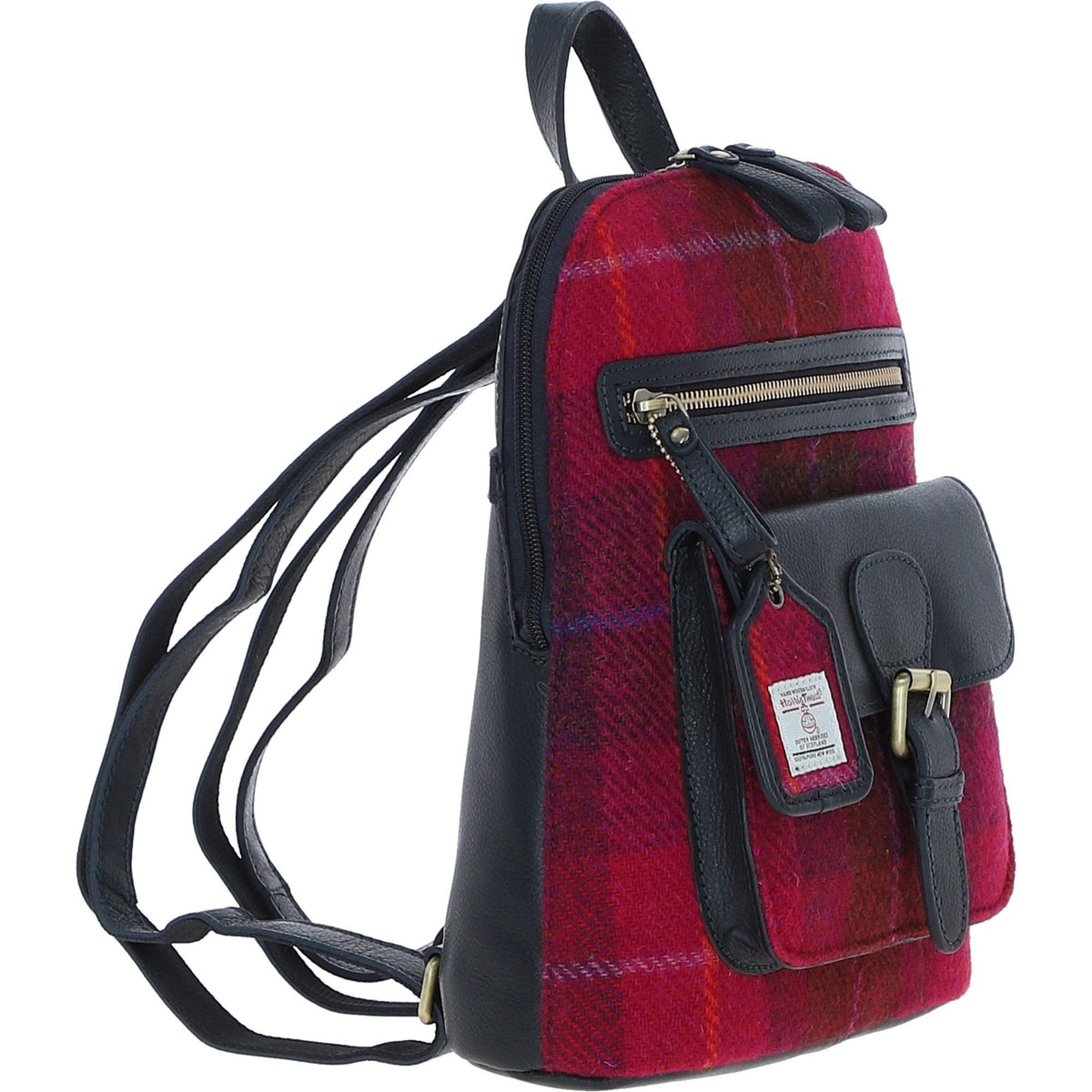 Leather & Harris Tweed Pocket Backpack – Navy / Pink, view 4