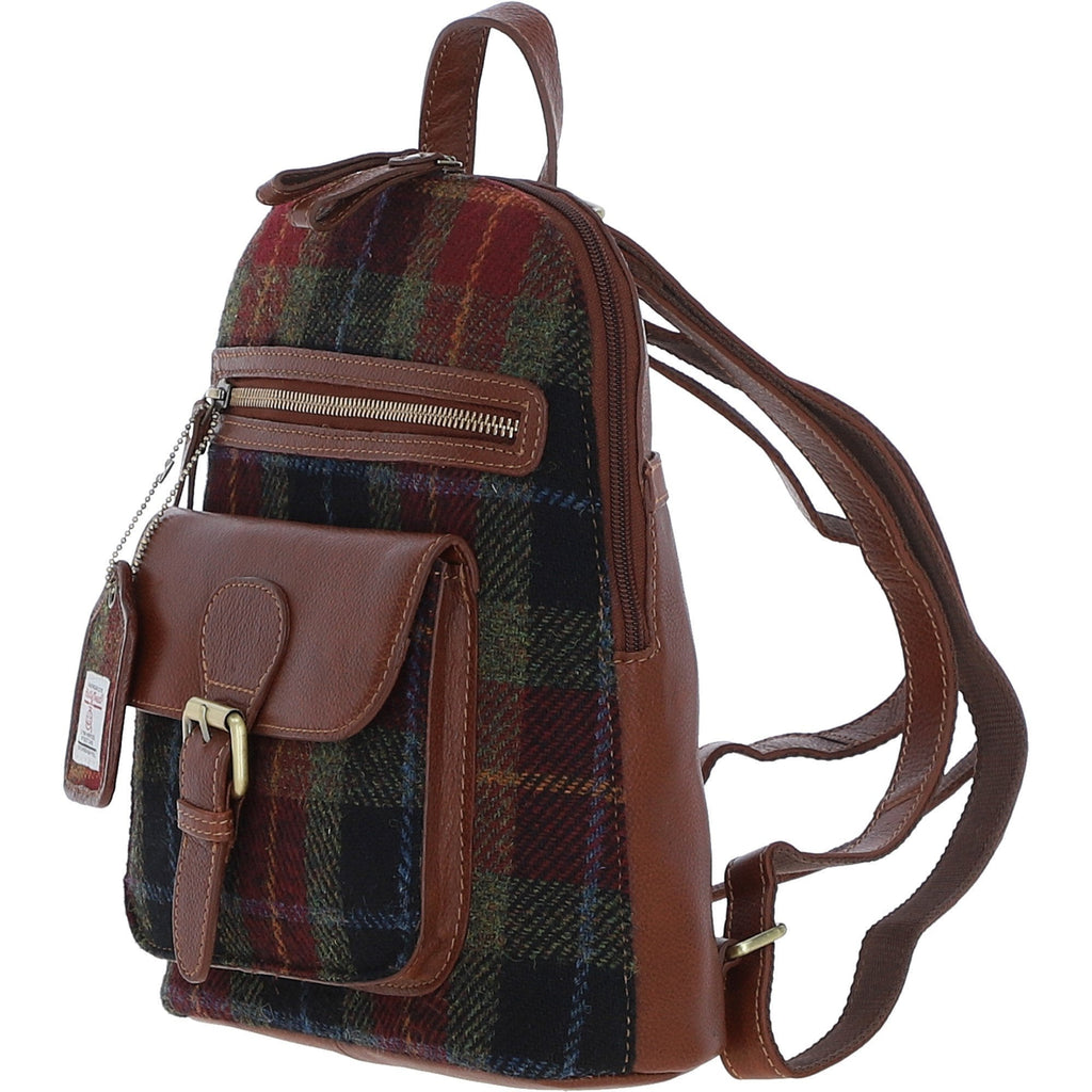 Leather & Harris Tweed Pocket Backpack – Tan / Green / Red, view 2