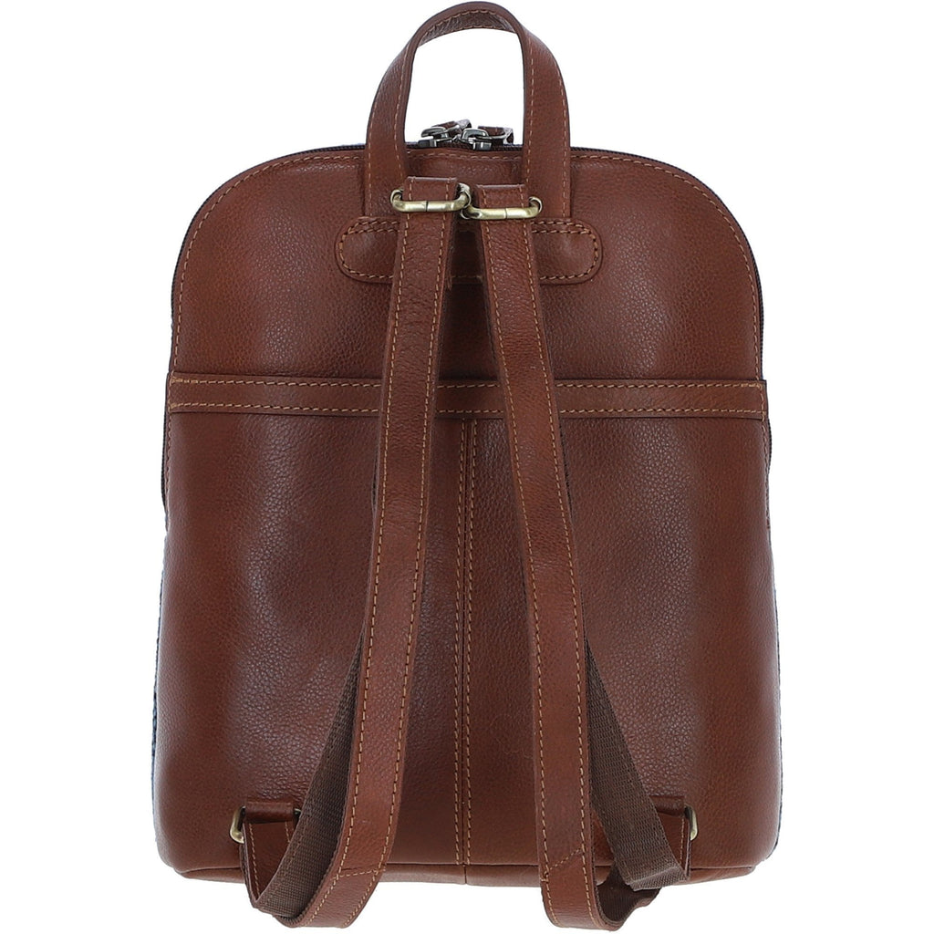 Leather & Harris Tweed Pocket Backpack – Tan / Light Blue, view 3