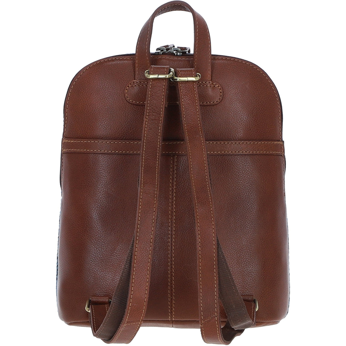 Leather & Harris Tweed Pocket Backpack – Tan / Light Blue, view 3