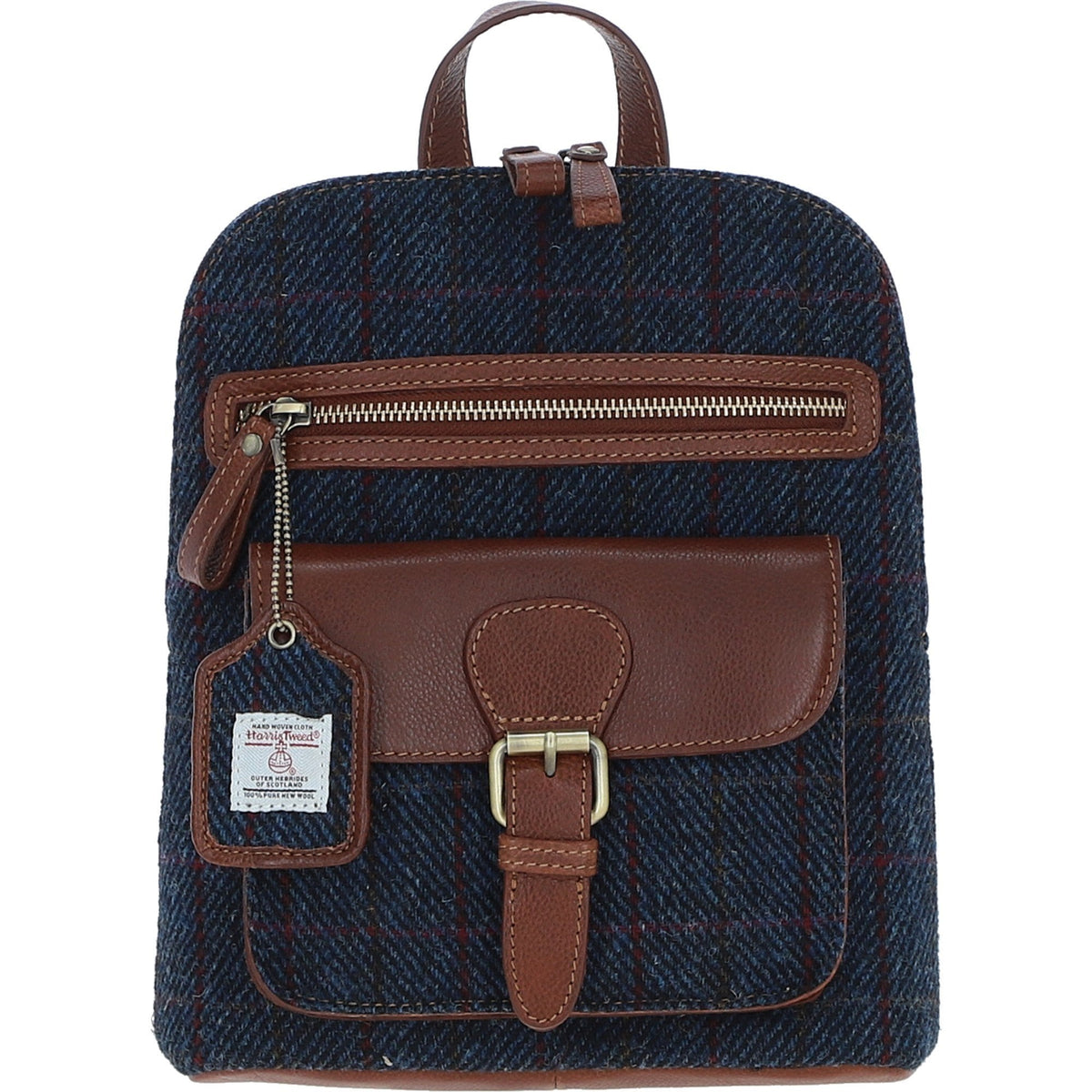 Leather & Harris Tweed Pocket Backpack – Tan / Navy, view 1
