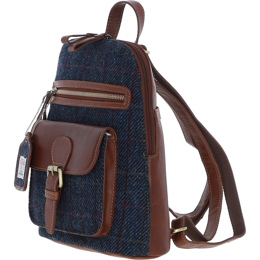 Leather & Harris Tweed Pocket Backpack – Tan / Navy, view 2