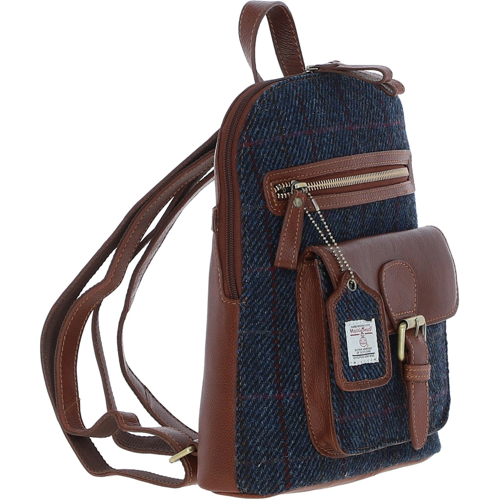 Leather & Harris Tweed Pocket Backpack – Tan / Navy, view 4