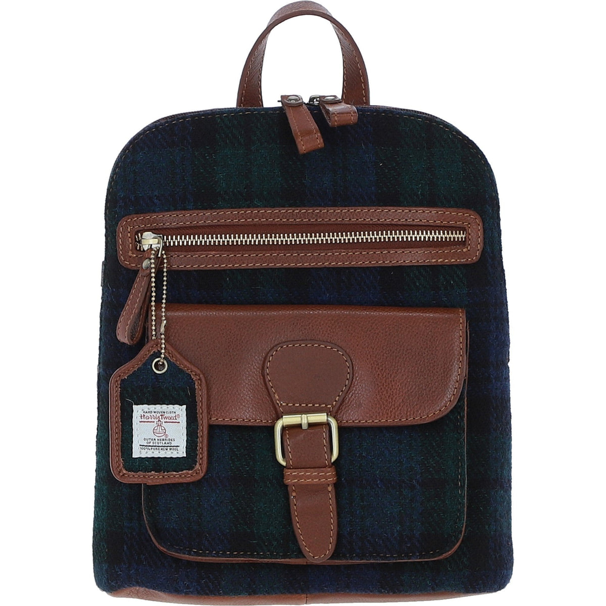Leather & Harris Tweed Pocket Backpack – Tan / Watch, view 1